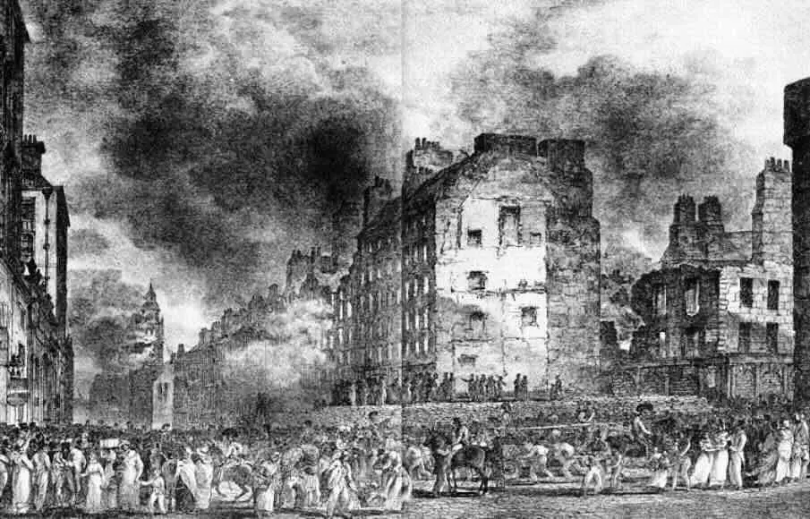 Edinburghs Great Fire began destroying High Street, Parliament Square and the Tron Kirk